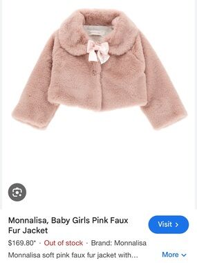 MonnaLisa Blush Pink Faux Fur Cropped Jacket with Bow